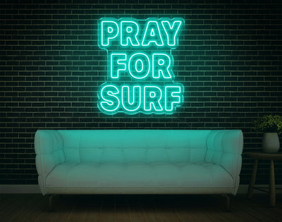 Pray For Surf LED Neon Sign v2 - 24inch x 21inchTurquoise