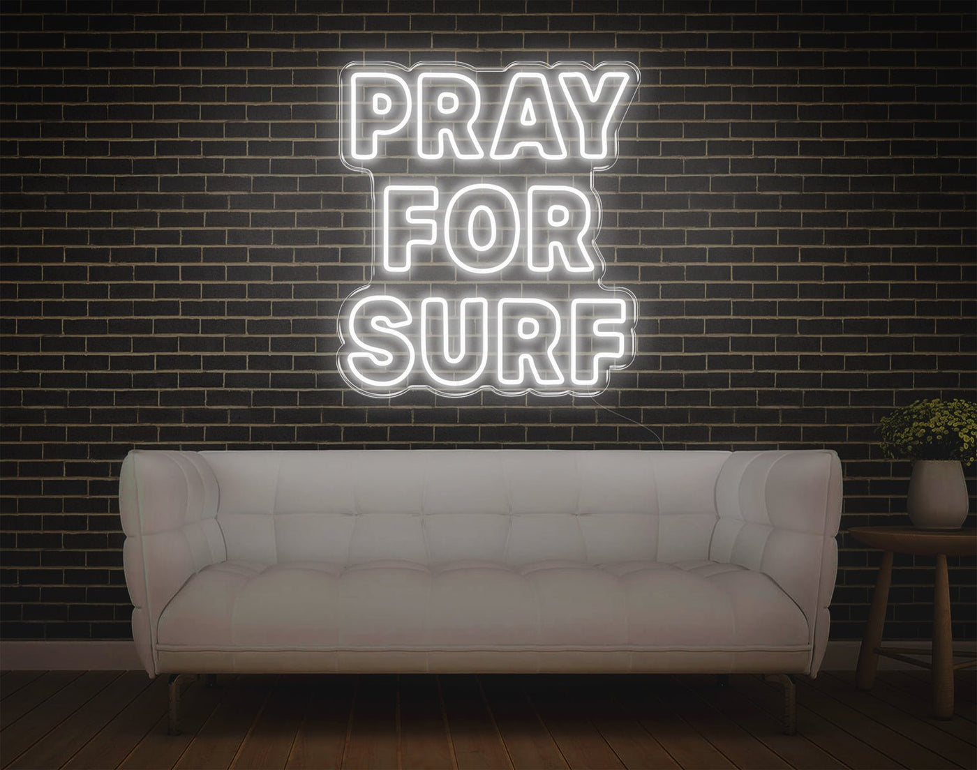 Pray For Surf LED Neon Sign v2 - 24inch x 21inchWhite