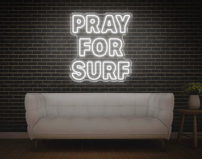 Pray For Surf LED Neon Sign v2 - 24inch x 21inchWhite