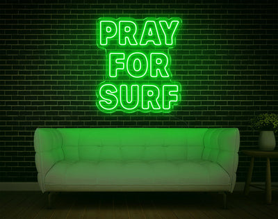 Pray For Surf LED Neon Sign v2 - 24inch x 21inchGreen