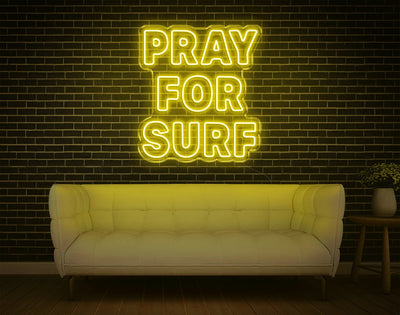 Pray For Surf LED Neon Sign v2 - 24inch x 21inchYellow