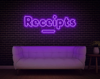Receipts LED Neon Sign - 6inch x 17inchHot Pink