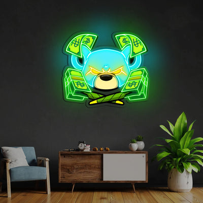 Rich Angry Bear Neon Sign x Acrylic Artwork - 25"x20"LED Neon x Acrylic Print