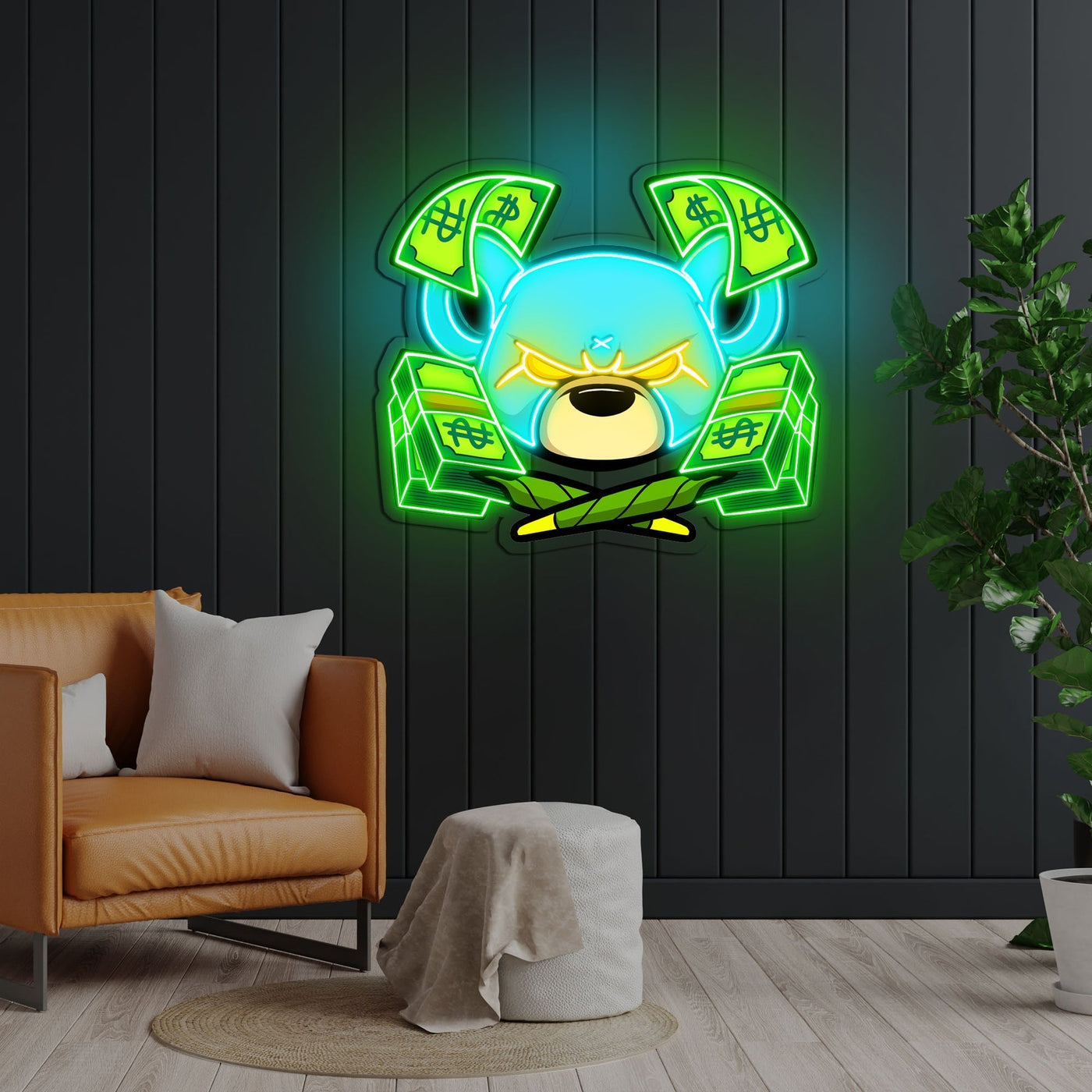 Rich Angry Bear Neon Sign x Acrylic Artwork - 25"x20"LED Neon x Acrylic Print