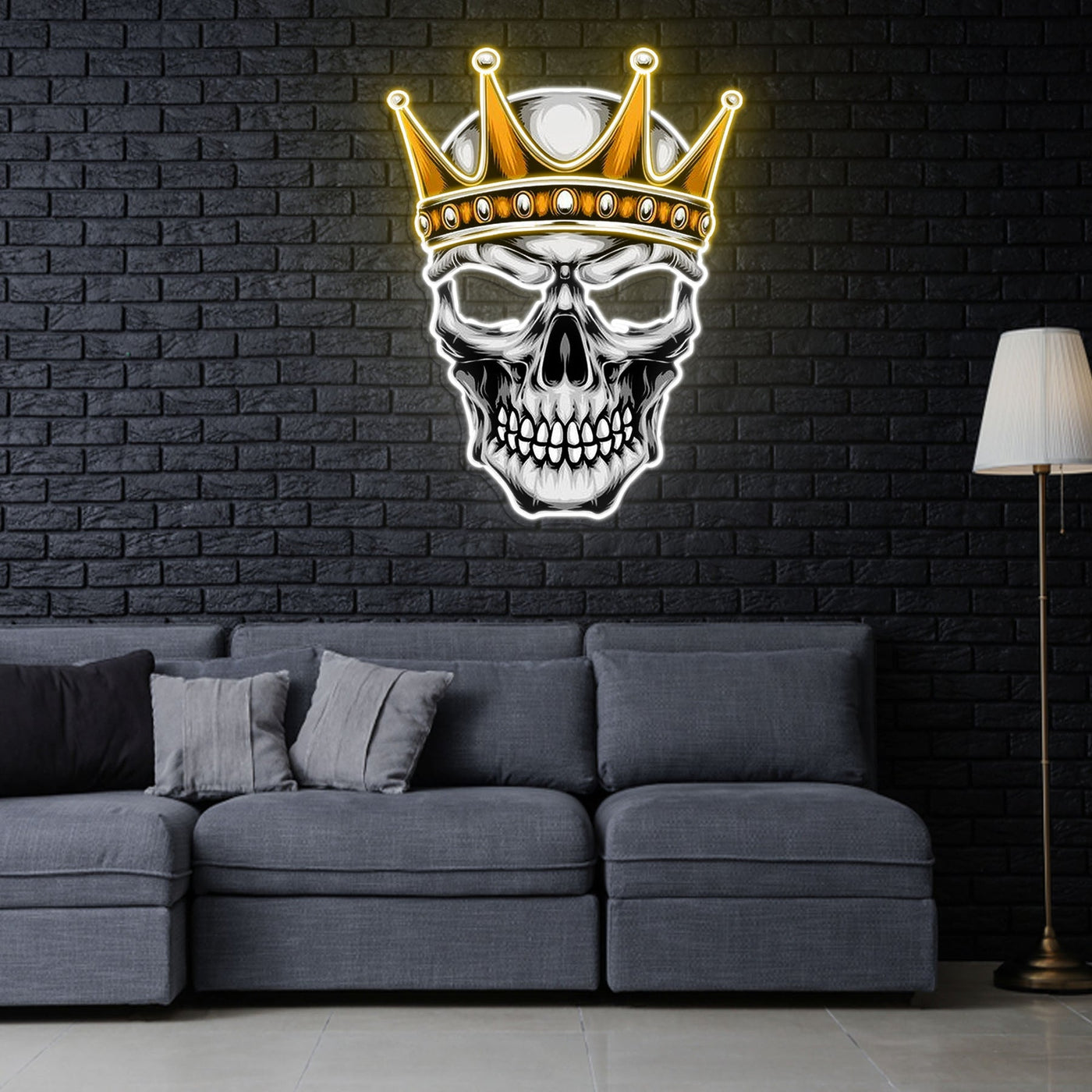 Skull With Crown Neon Sign x Acrylic Artwork - 2ftLED Neon x Acrylic Print