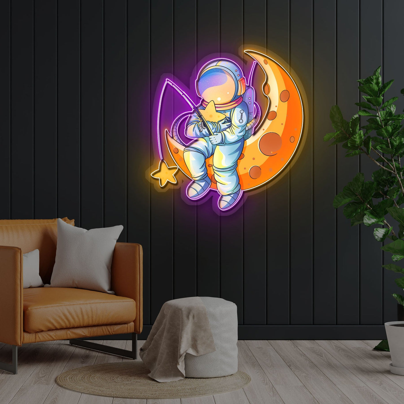 Space Fishing Star Astronaut Neon Sign x Acrylic Artwork - 20”LED Neon x Acrylic Print