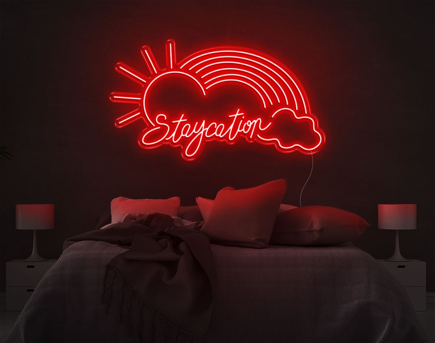 Staycation Rainbow LED Neon Sign - 23inch x 41inchHot Pink