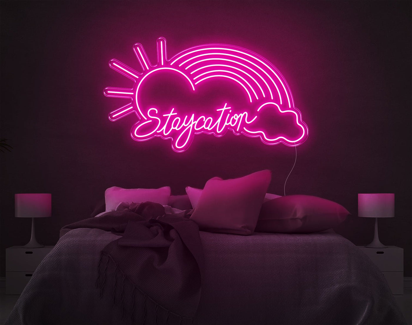 Staycation Rainbow LED Neon Sign - 23inch x 41inchLight Pink