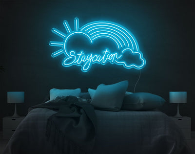 Staycation Rainbow LED Neon Sign - 23inch x 41inchLight Blue