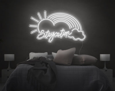 Staycation Rainbow LED Neon Sign - 23inch x 41inchWhite