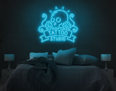 Tattoo Studio LED Neon Sign - 30inch x 33inchLight Blue