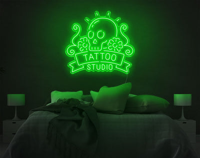 Tattoo Studio LED Neon Sign - 30inch x 33inchGreen