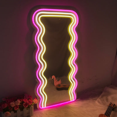Triple Waves LED Neon Mirror - 3 Colors (pink&white&yellow)15 inches