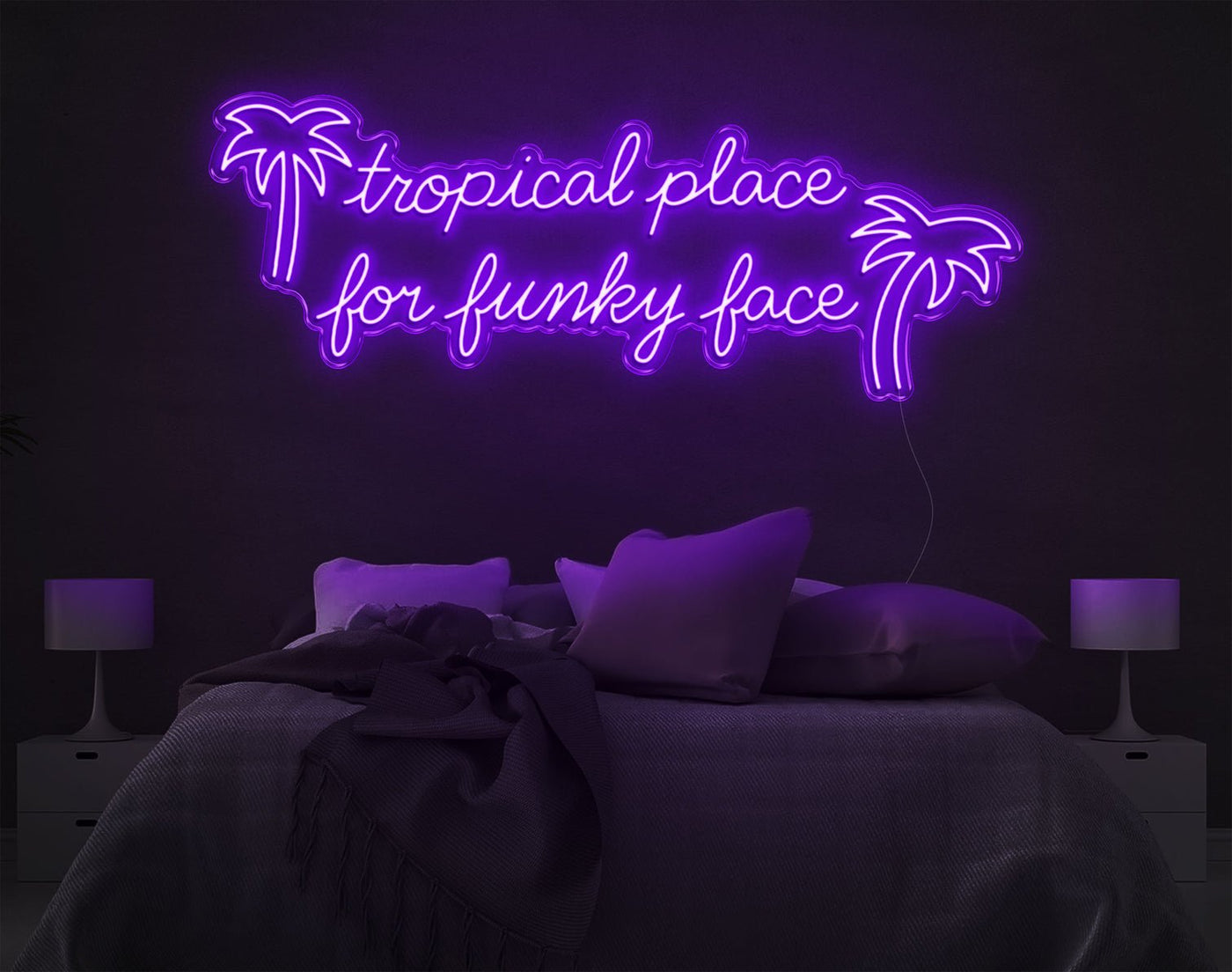 Tropical Place For Funky Face LED Neon Sign - 22inch x 57inchPurple