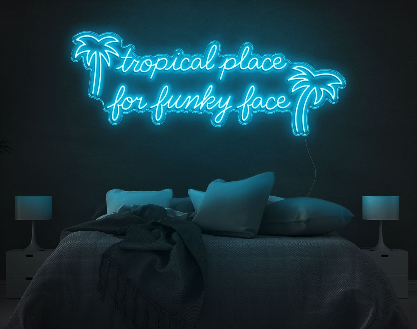 Tropical Place For Funky Face LED Neon Sign - 22inch x 57inchLight Blue
