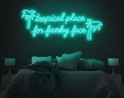 Tropical Place For Funky Face LED Neon Sign - 22inch x 57inchTurquoise