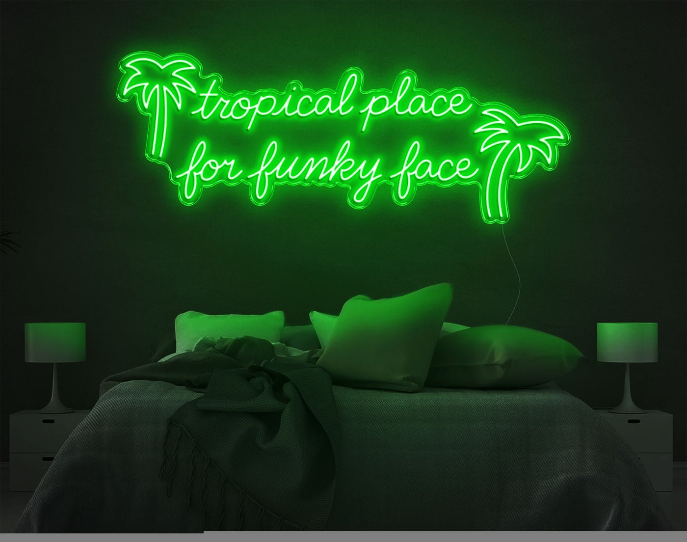 Tropical Place For Funky Face LED Neon Sign - 22inch x 57inchGreen