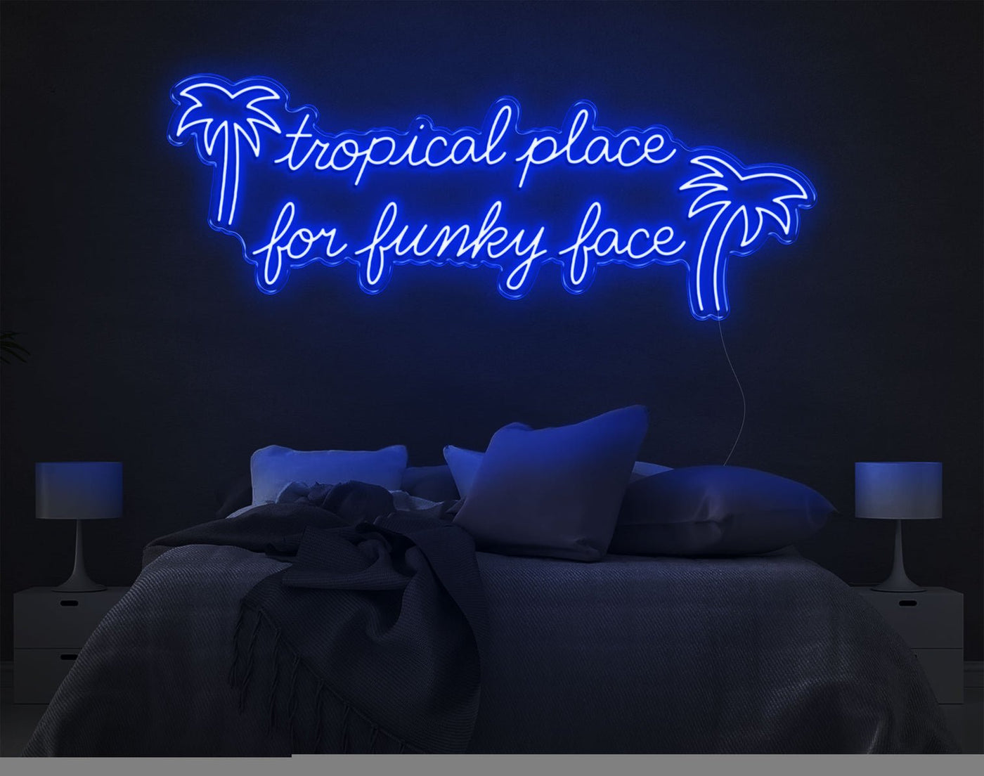 Tropical Place For Funky Face LED Neon Sign - 22inch x 57inchBlue