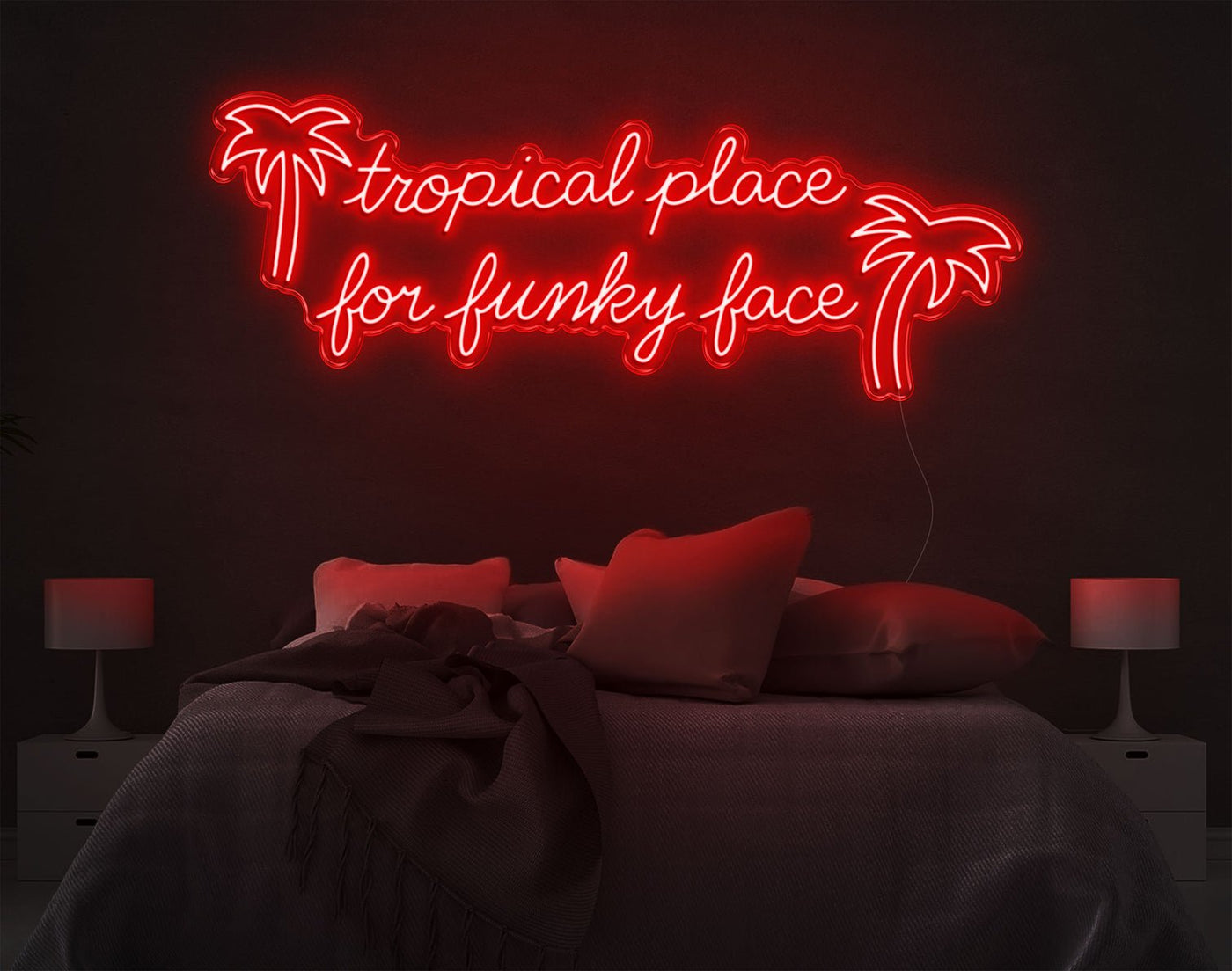 Tropical Place For Funky Face LED Neon Sign - 22inch x 57inchRed