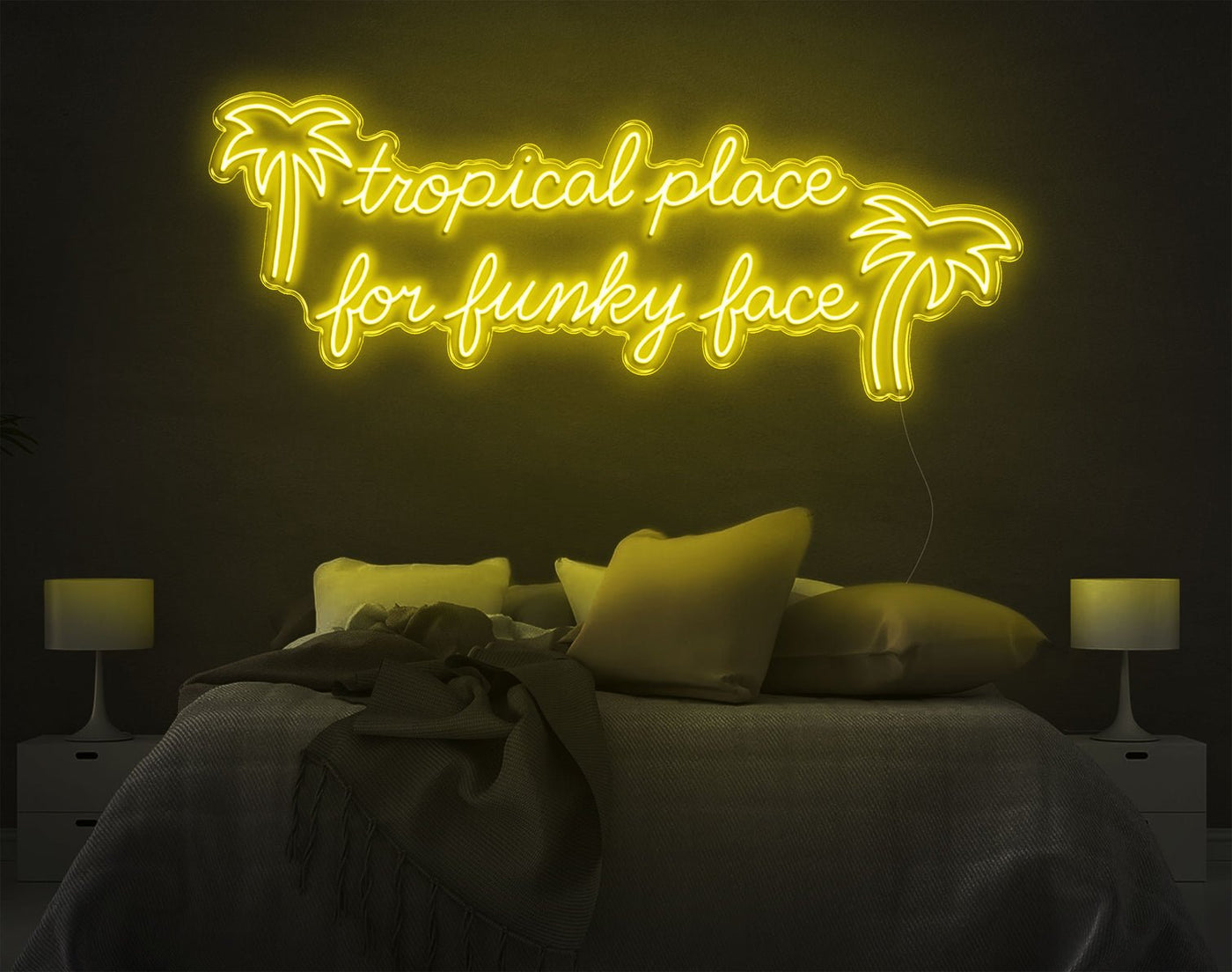 Tropical Place For Funky Face LED Neon Sign - 22inch x 57inchYellow