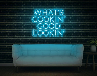 What's Cookin' Good Lookin' LED Neon Sign - 21inch x 25inchLight Blue