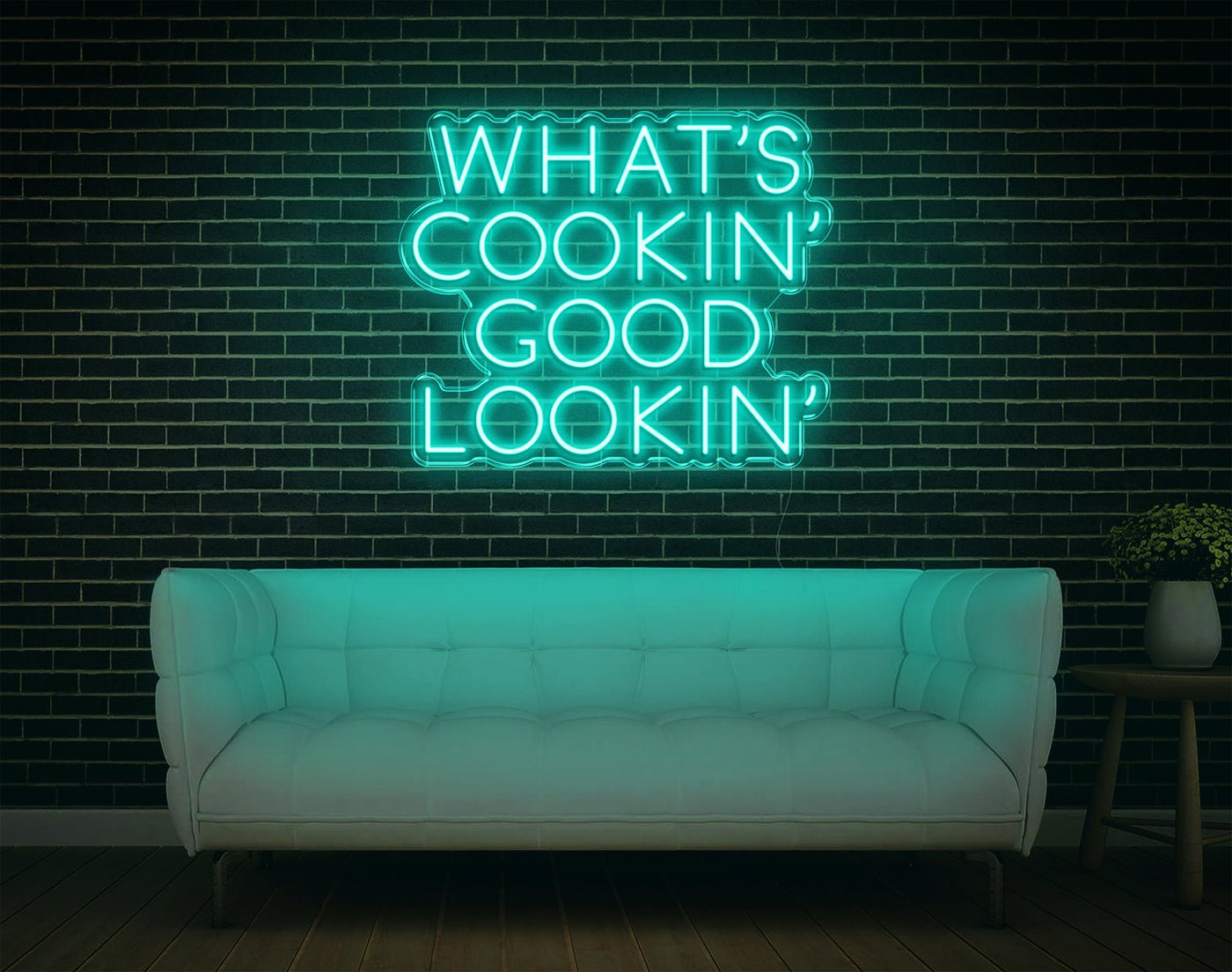 What's Cookin' Good Lookin' LED Neon Sign - 21inch x 25inchTurquoise