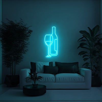 Wine Glass and Bottle Aesthetic LED Neon Sign - 30 InchDark Blue