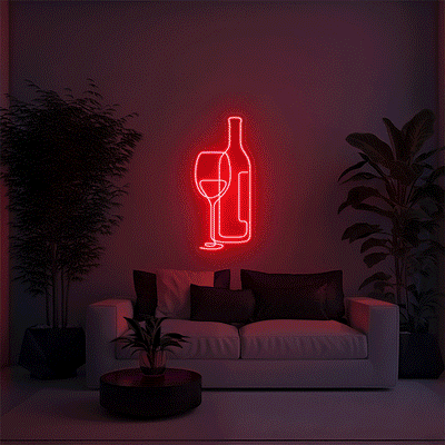 Wine Glass and Bottle Aesthetic LED Neon Sign - 30 InchColor Changing RGB