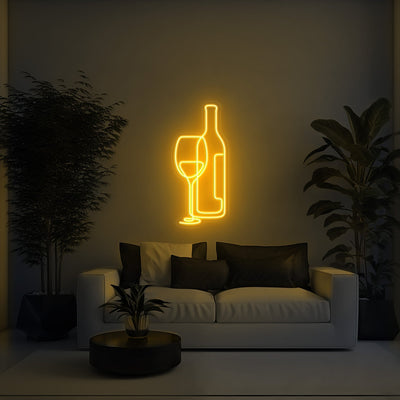 Wine Glass and Bottle Aesthetic LED Neon Sign - 30 InchGolden Yellow